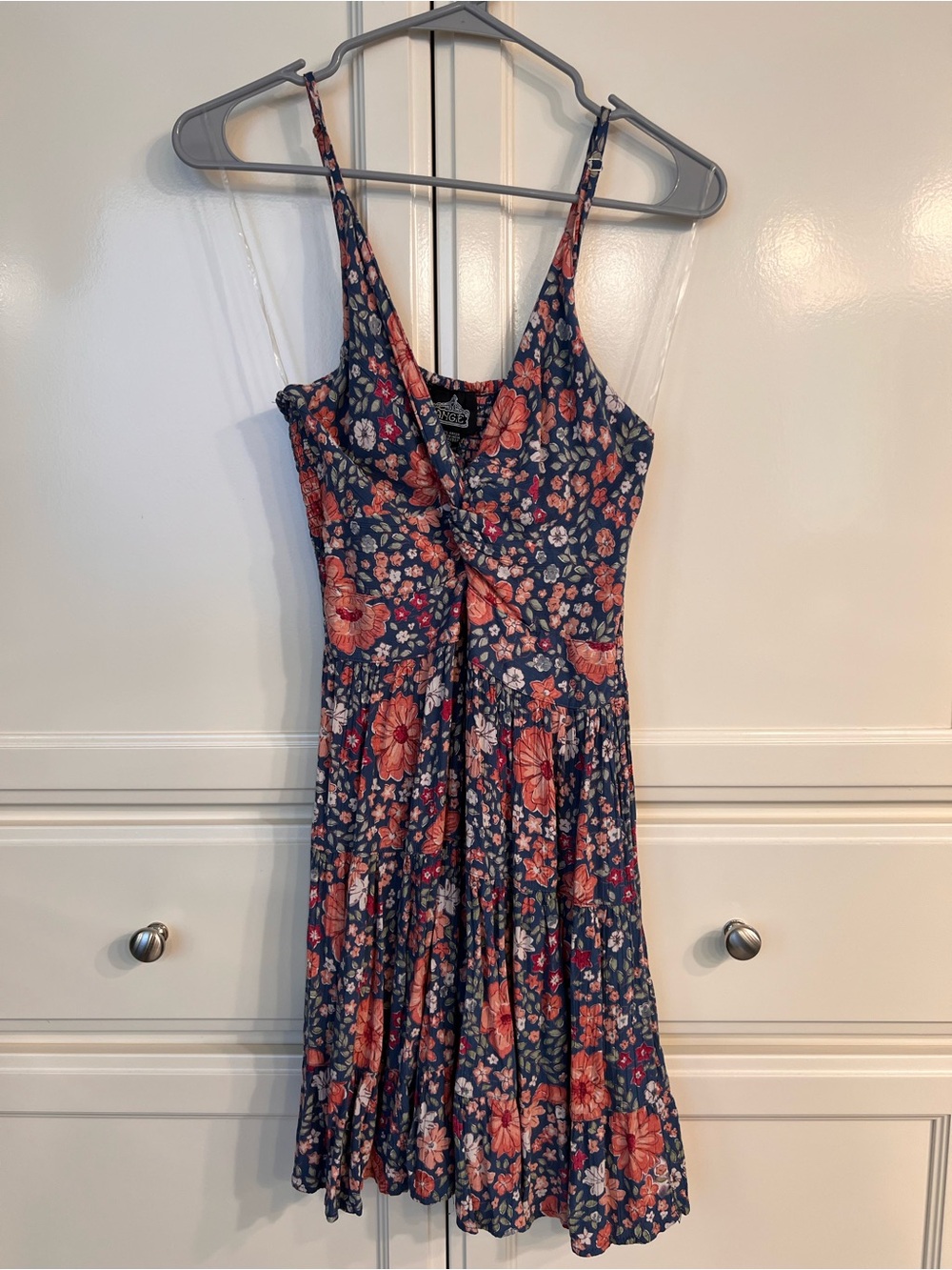 Angie Navy Dress with Coral Floral Print